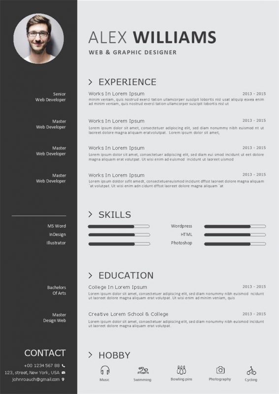 灰色欧美风网页和平面设计师通用求职简历个人简历Word模板-办公资源网