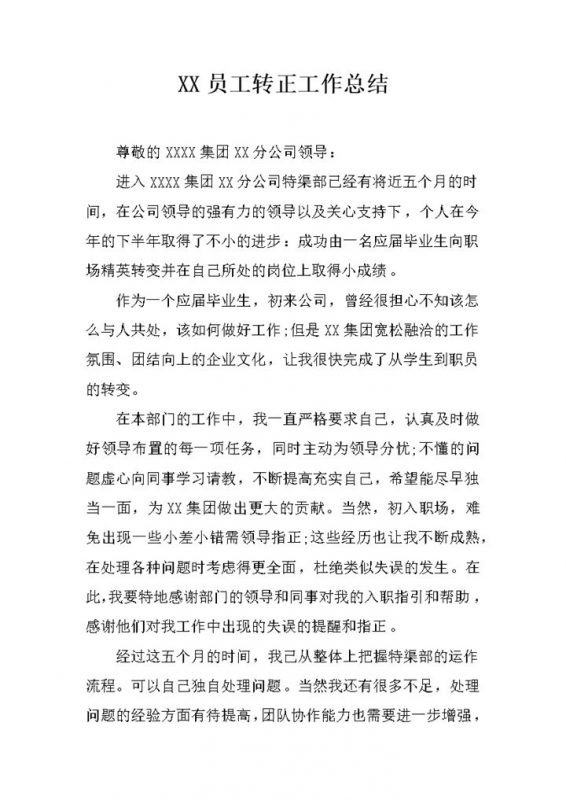某集团某公司员工个人年终转正工作总结Word模板-办公资源网
