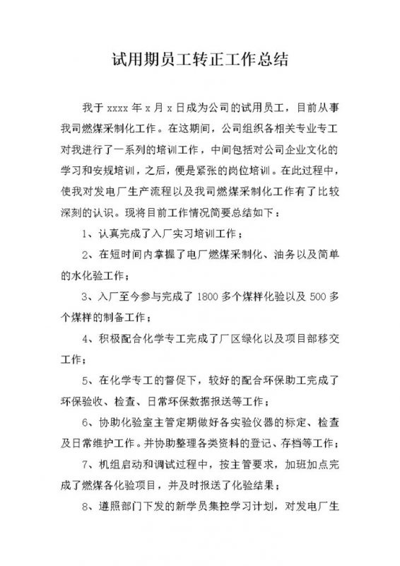 某公司某工厂试用期员工个人年终转正工作总结Word模板 (2)-办公资源网