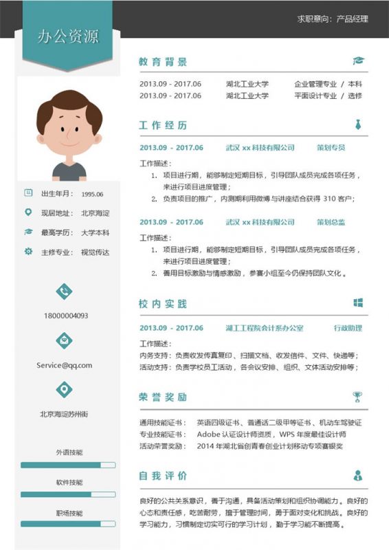 策划专员策划总监销售产品管理求职简历Word模板-办公资源网