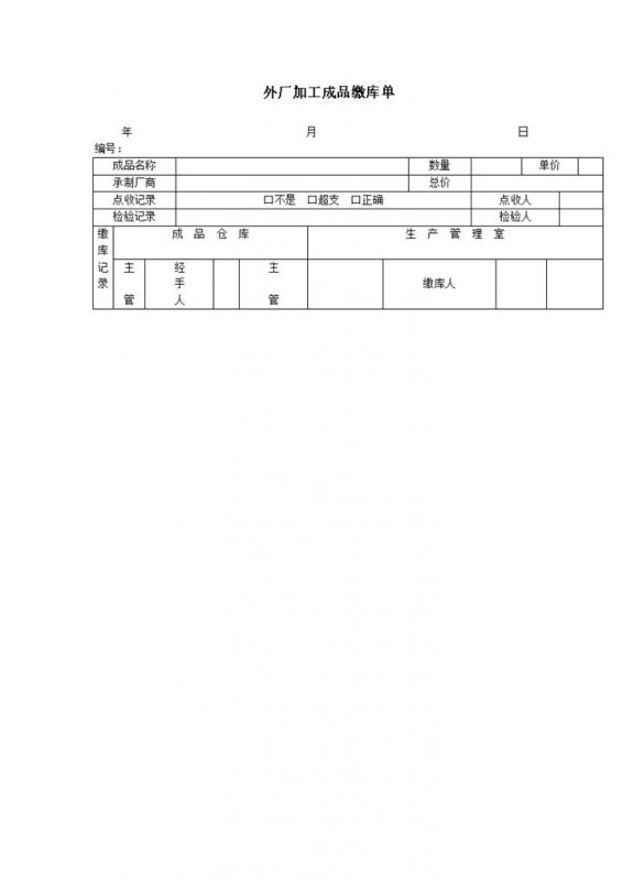 外厂加工成品检验标准统计记录缴库单word模板-办公资源网