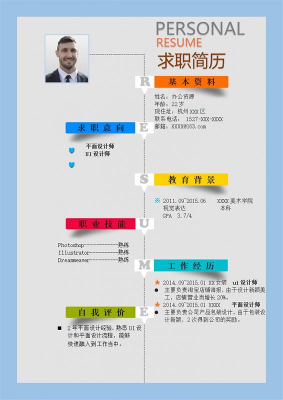 时尚创意平面设计师UI设计师岗位个人求职简历Word模板-办公资源网