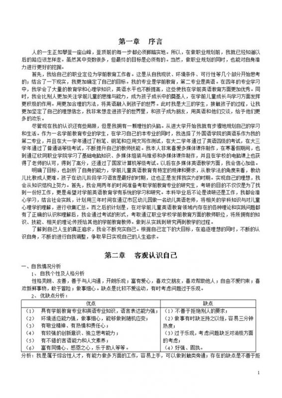 学前教育专业大学生职业规划Word模板-办公资源网