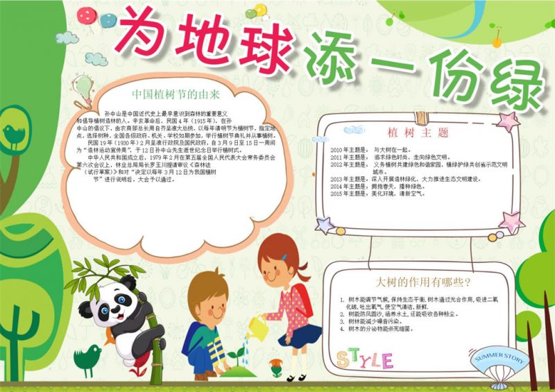 植树节为地球添一份绿手抄报Word模板-办公资源网