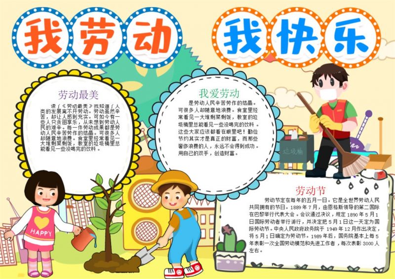 我劳动我快乐五一宣传手抄报Word模板-办公资源网