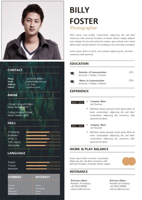 黑色大气摄影师求职通用个人简历Word模板-办公资源网