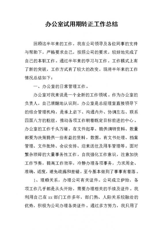 公司办公室试用期转正工作总结年终总结Word模板-办公资源网