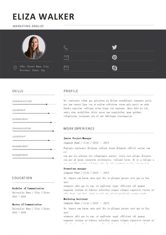 经典大气市场分析相关岗位个人英文版简历Word模板v-办公资源网