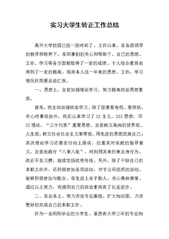 实习大学生试用期满个人年终转正工作总结Word模板-办公资源网