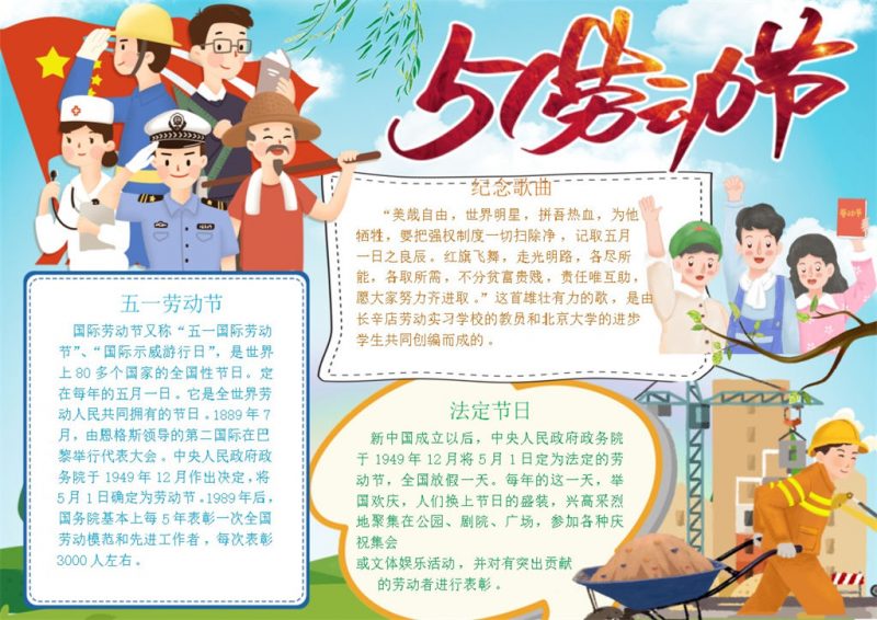 五一劳动节向劳动人民致敬手抄报Word模板-办公资源网