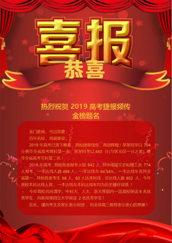 暗红高端高考祝贺喜报Word模板-办公资源网