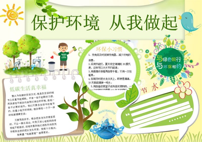 保护环境从我做起Word手抄报模板-办公资源网