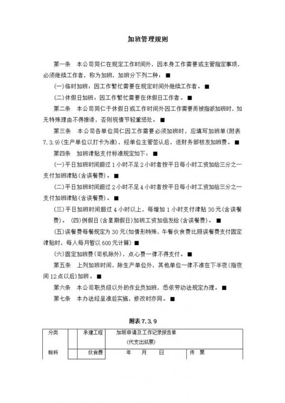 公司人事管理员工加班规则明细word模板-办公资源网
