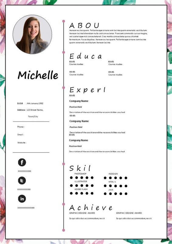 清新唯美教师助理相关岗位个人通用英文简历Word模板-办公资源网