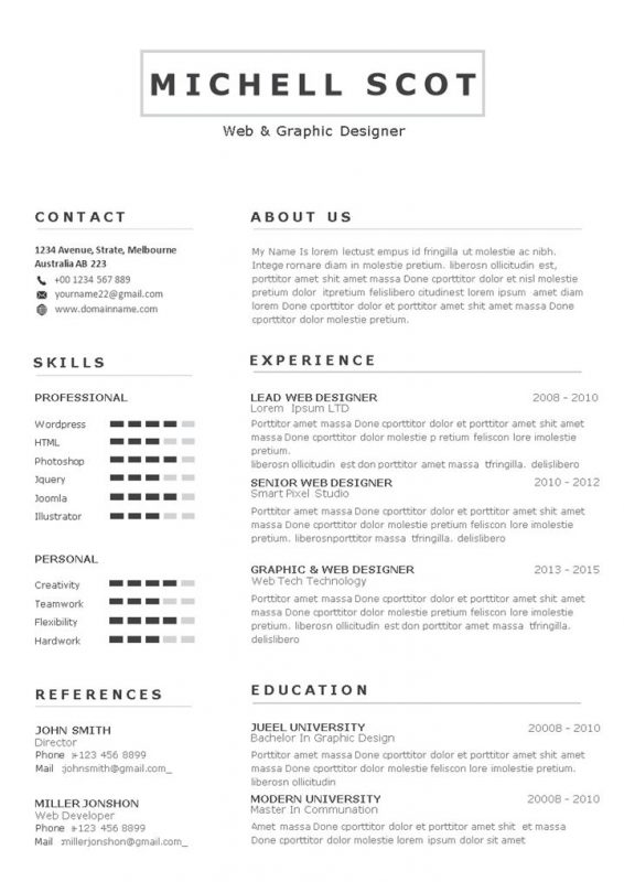 简约欧美风网页设计师和平面设计师通用个人简历求职简历Word模板-办公资源网