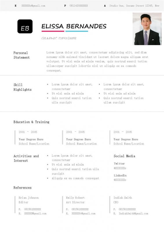 白色唯美风格大学生个人应聘英文简历Word模板-办公资源网