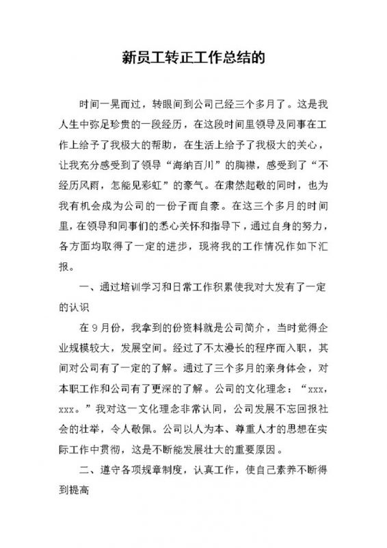 企业某部门新员工转正工作总结汇报Word模板-办公资源网