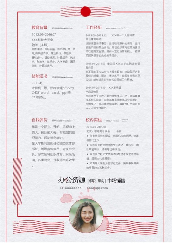 市场销售岗位个人求职简历Word模板-办公资源网