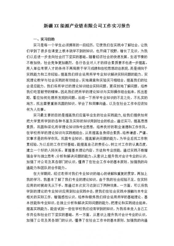能源产业链有限公司工作实习报告范本Word模板-办公资源网