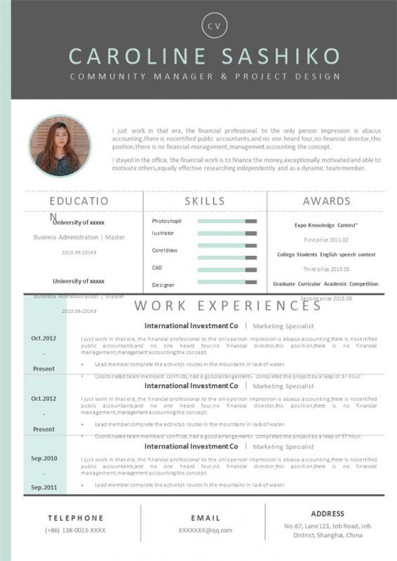 白色商务风格平面设计师求职英文简历Word模板-办公资源网