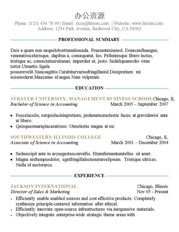 大气简洁word格式英文简历模板-办公资源网