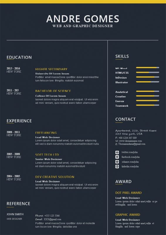 黑色网页和平面设计师通用英文简历个人简历求职简历Word模板-办公资源网