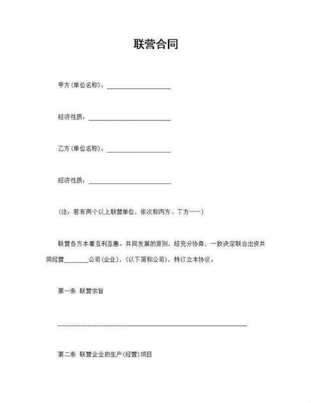 完整版出资联营合同联合出资经营协议Word模板-办公资源网