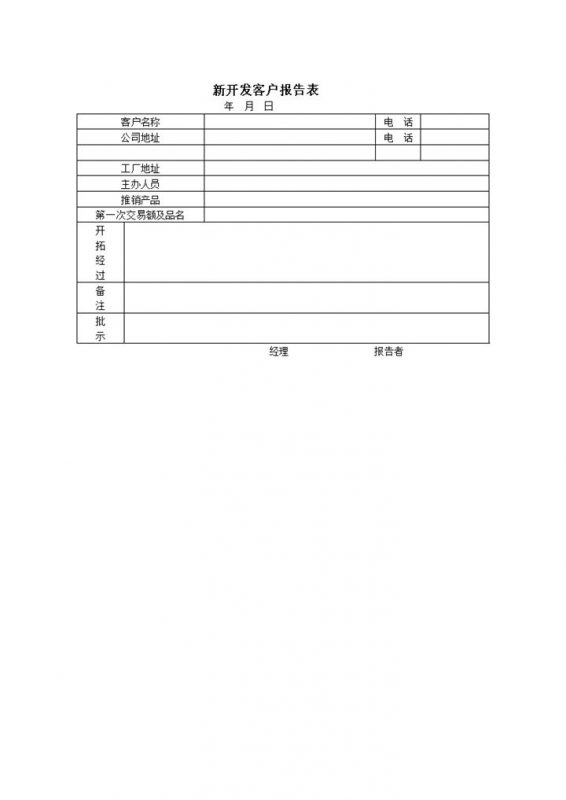 产品推销新开发客户报告详情表word模板-办公资源网