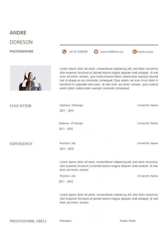 欧美风摄影师通用的英文简历求职简历个人简历Word模板-办公资源网