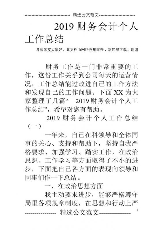 20XX年财务会计个人工作年终总结Word模板-办公资源网