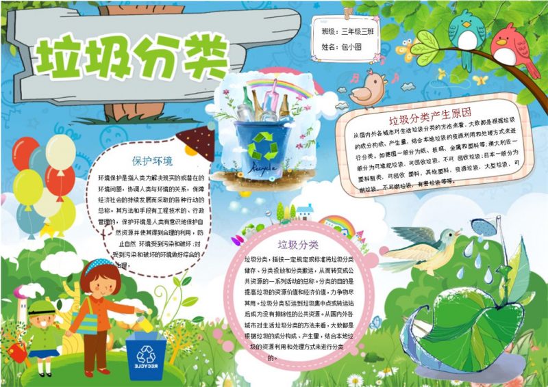 垃圾分类保护环境手抄报Word模板-办公资源网