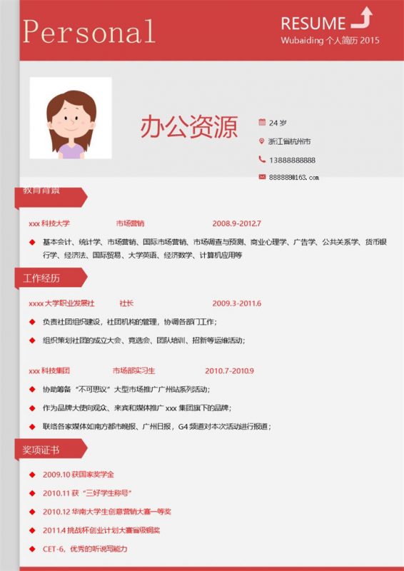 高端大气时尚市场专业求职简历Word模板-办公资源网