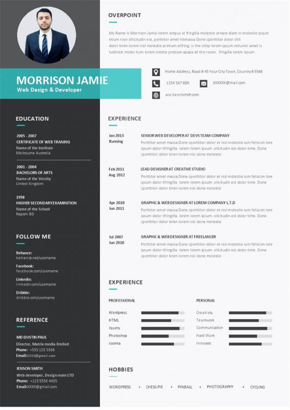 欧美风英文简历网页设计与开发者通用求职简历个人简历Word模板-办公资源网