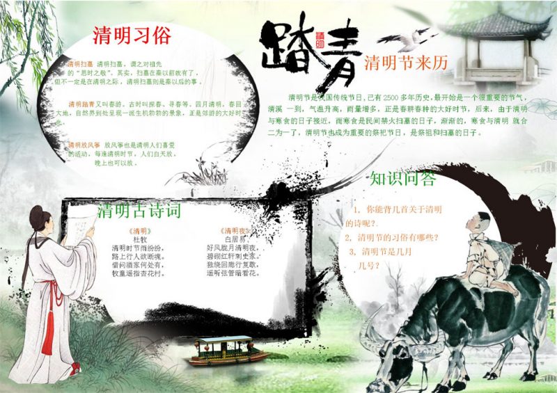 清明节来历清明节踏青手抄报Word模板-办公资源网
