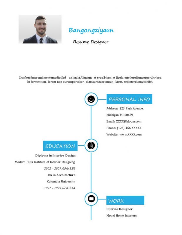 蓝色创意风简历设计师个人求职英文简历Word模板-办公资源网
