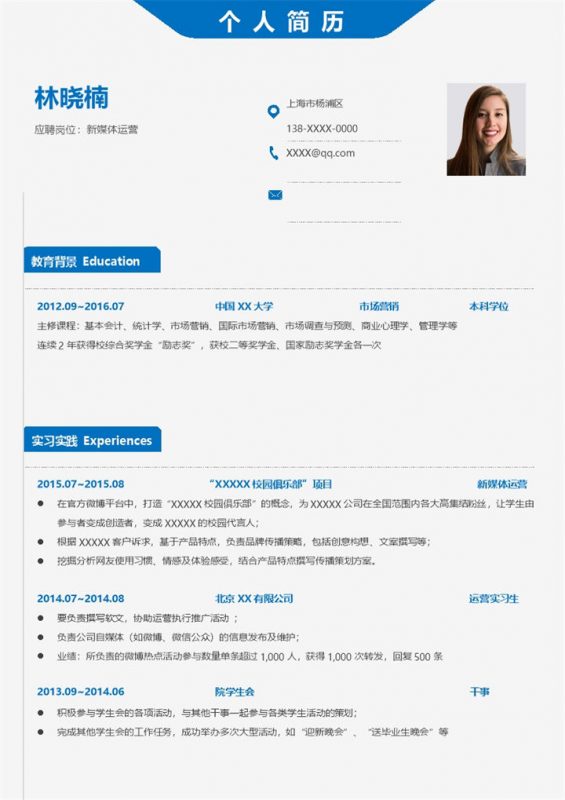 精美稳重新媒体运营岗位个人工作简历Word模板-办公资源网