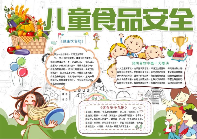 绿色儿童食品安全手抄报Word模板-办公资源网