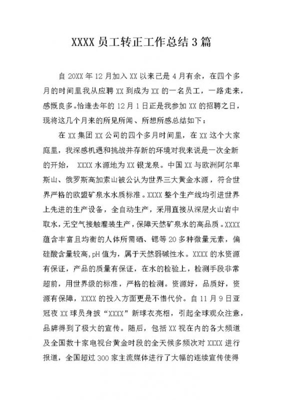 XX集团XX公司员工试用期满个人转正年终工作总结Word模板-办公资源网