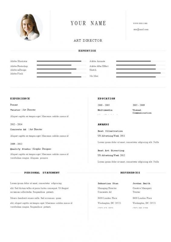 白色商务风外企艺术总监通用个人简历求职简历自荐信Word模板-办公资源网