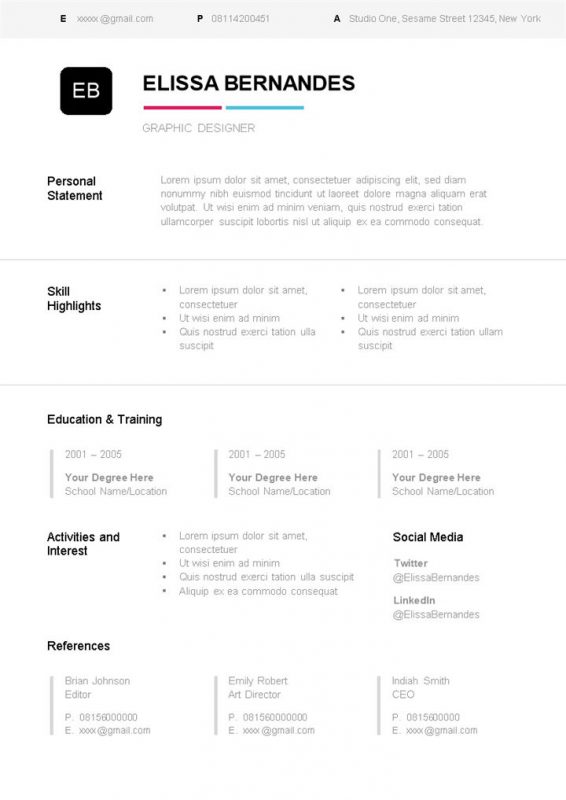 极简商务风三页外企平面设计师通用求职简历个人简历Word模板-办公资源网