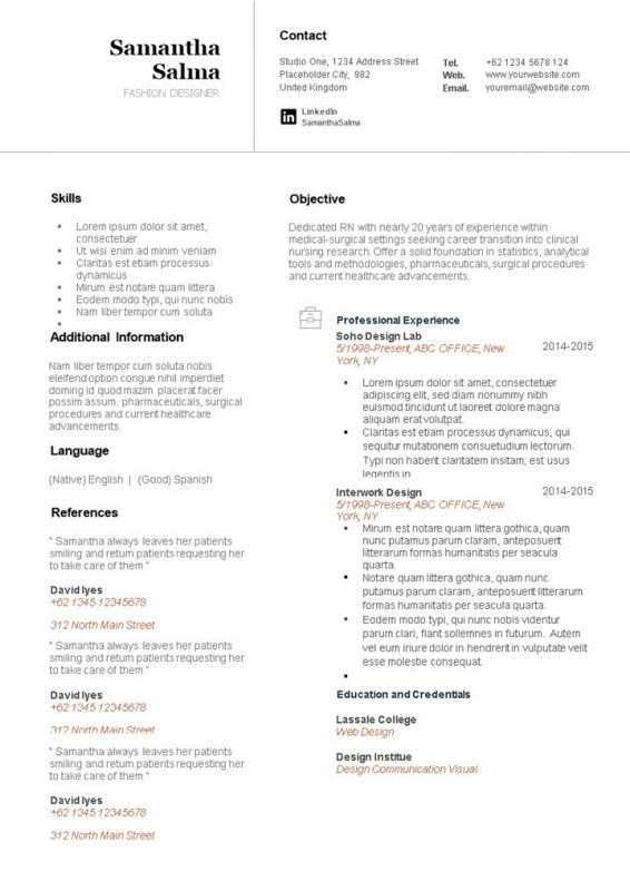 简约纯英文欧美风时装设计师通用求职简历个人简历Word模板-办公资源网