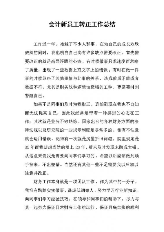 会计新员工转正工作总结年终总结Word模板-办公资源网