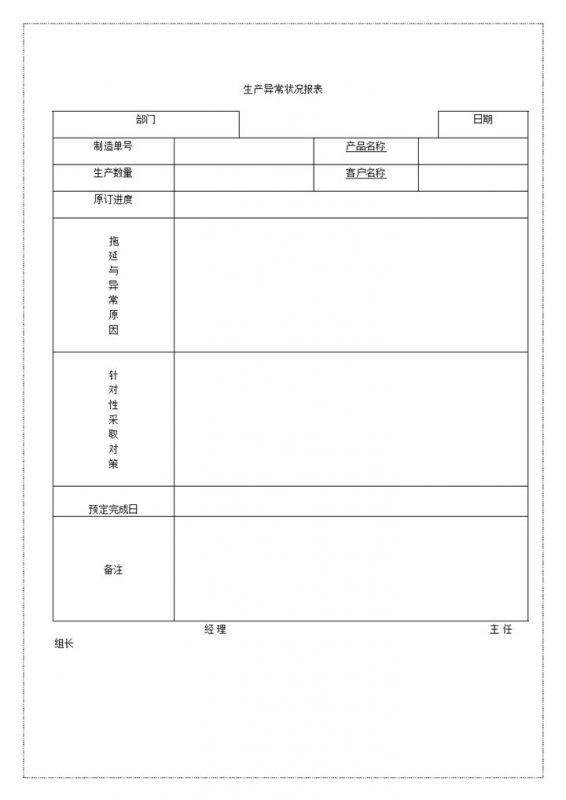 公司生产异常状况报表word模板-办公资源网