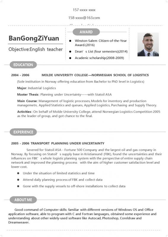 英文版英语老师个人求职简历Word模板-办公资源网