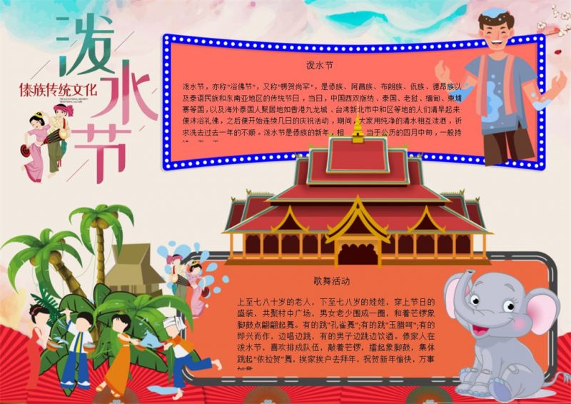 泼水节传统文化宣传手抄报Word模板-办公资源网