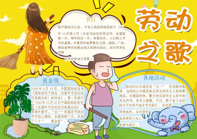 黄色五一劳动之歌手抄报Word模板-办公资源网