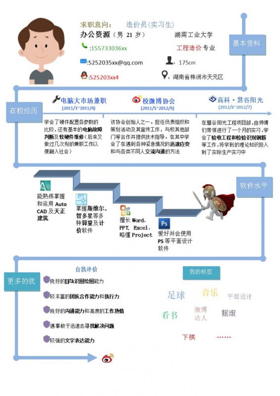 淡蓝色线阶梯状自我简介word简历模板-办公资源网