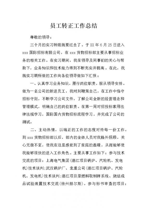 XX公司员工转正通用个人工作总结范本Word模板-办公资源网