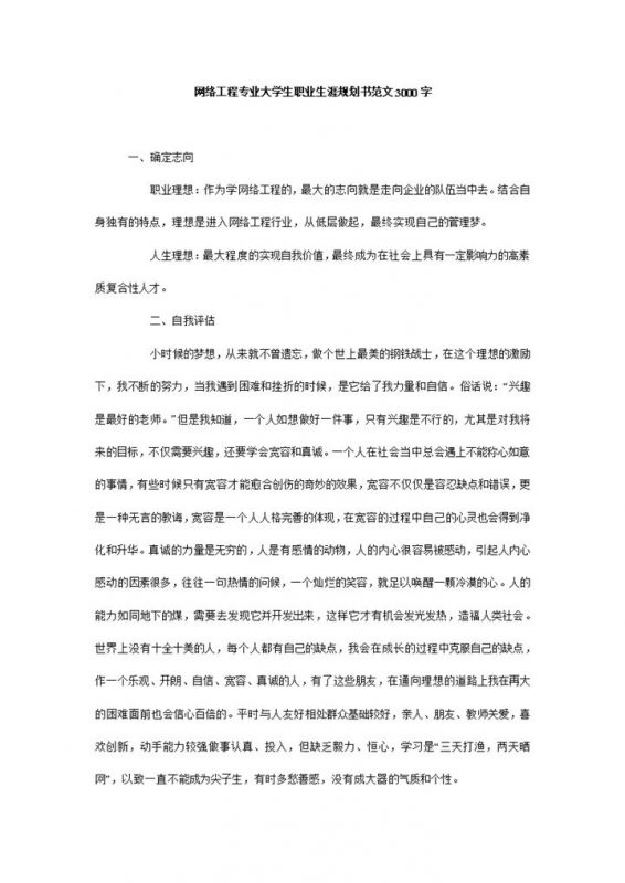 网络工程专业大学生职业发展规划书Word模板-办公资源网