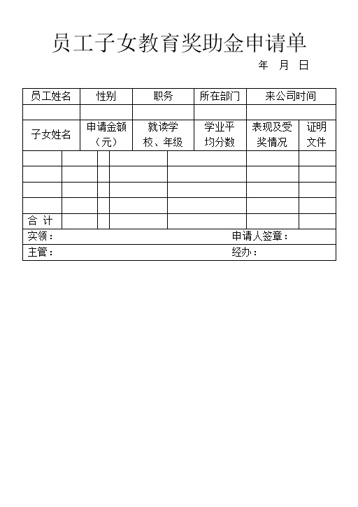 公司员工子女教育奖助金申请单Word模板-办公资源网